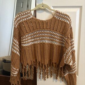 Zara Brown and White Knit Sweater